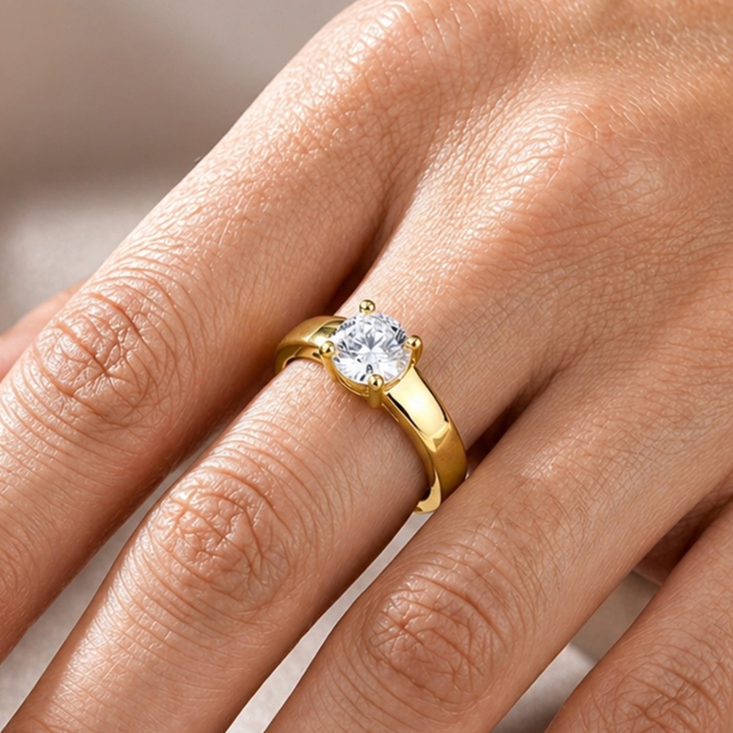Artklim Gold-Plated Classic Solitaire Adjustable Anti-Tarnish Ring