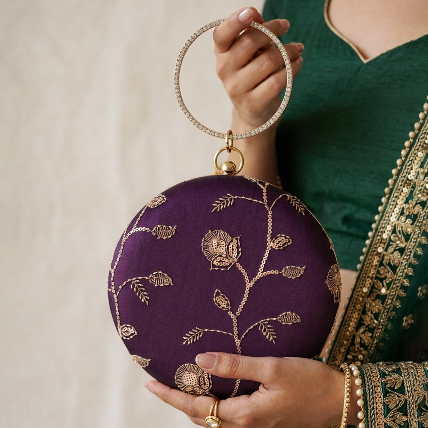 Artklim Dark Purple Floral Round Clutch