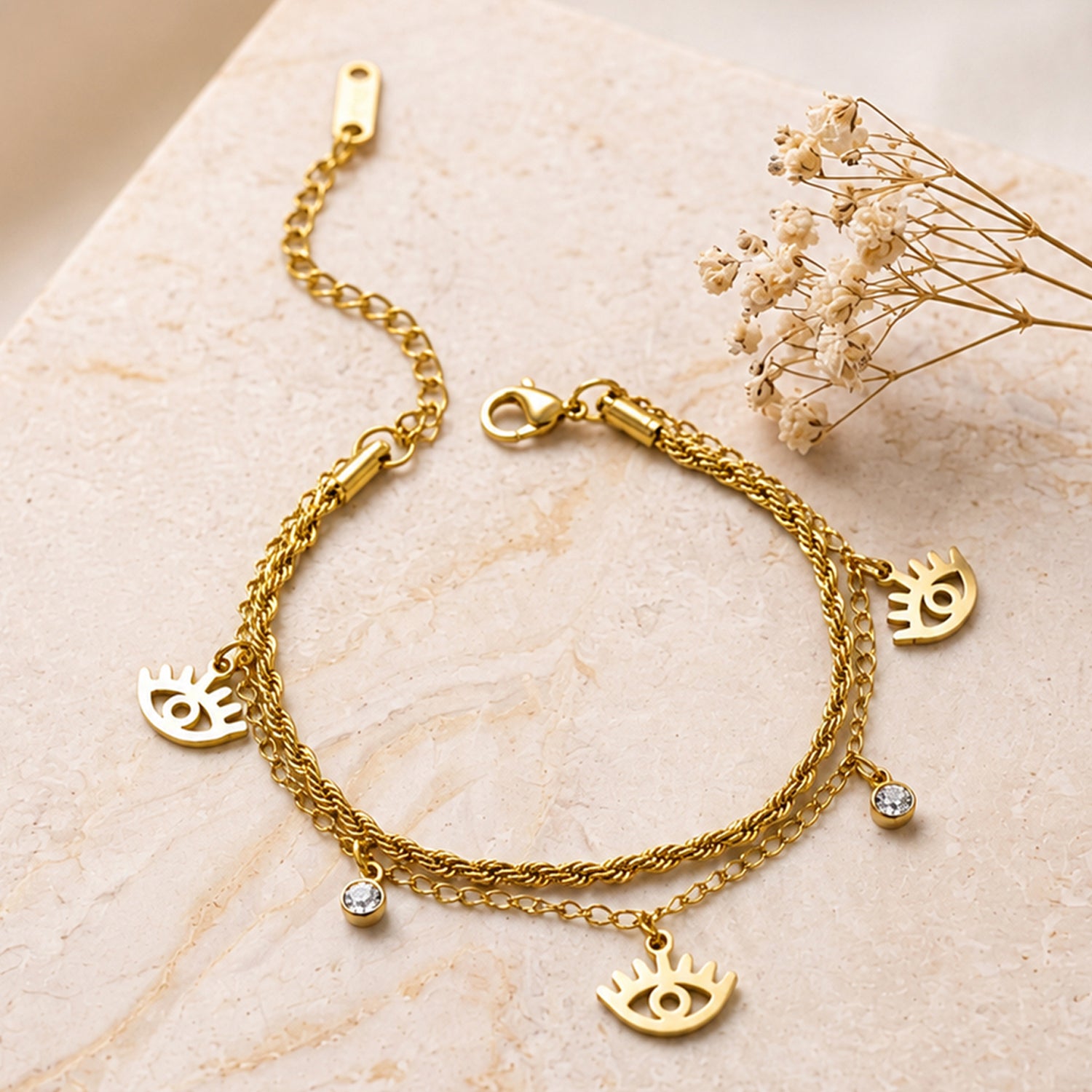 Artklim Evil Eye Layered Gold Chain Anti-Tarnish Bracelet