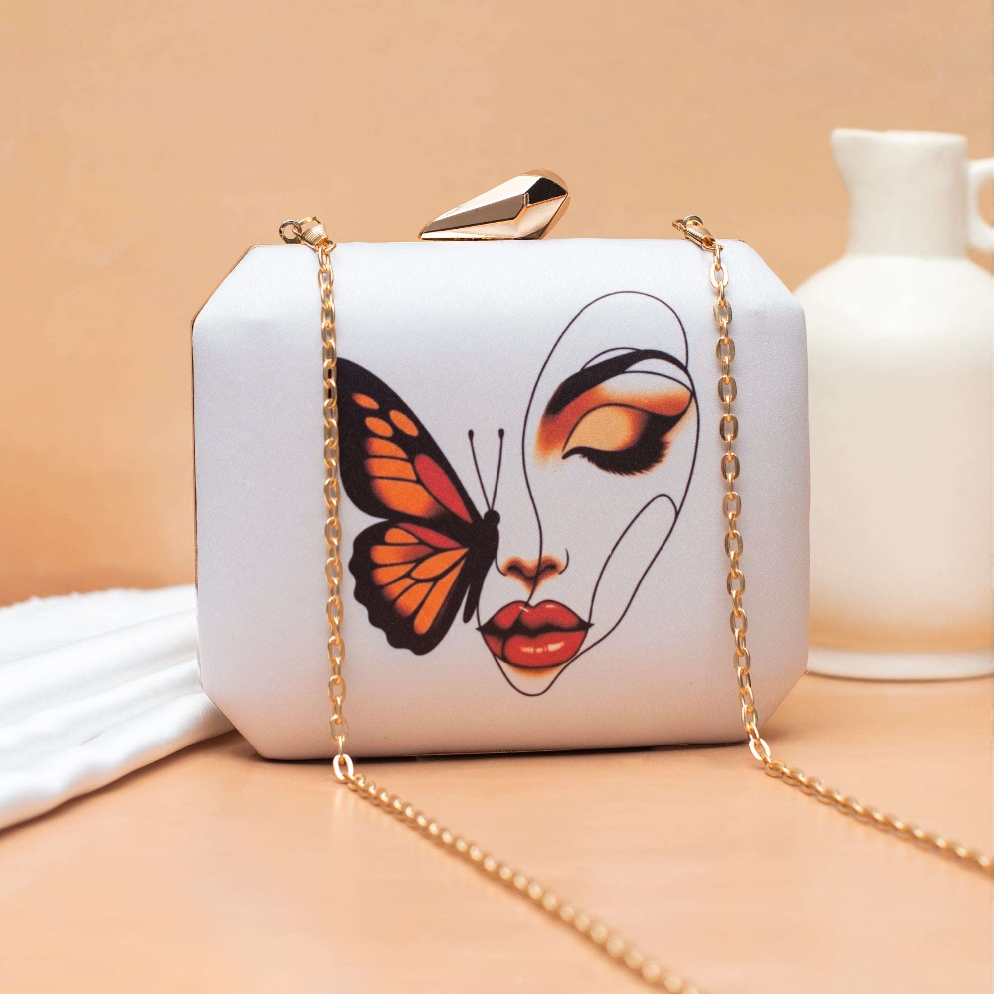 Artklim Butterfly Face Abstract Beauty Printed Clutch