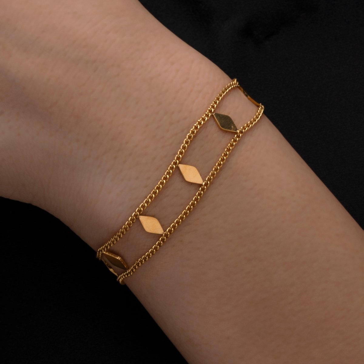 Artklim Gold Plated Geometric Shape Dual Chain Bracelet