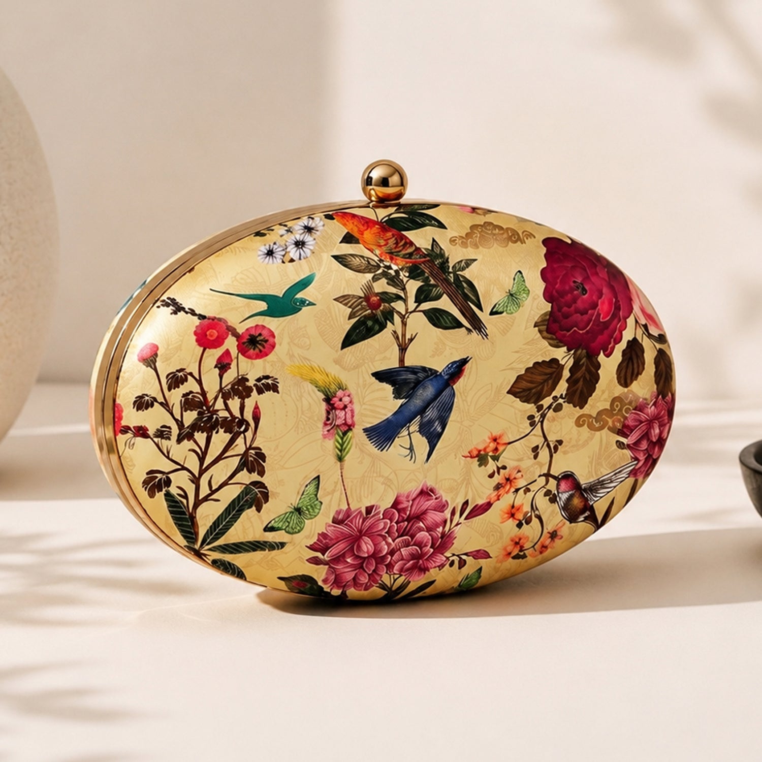 Artklim Floral Bird & Butterfly Printed Oval Clutch