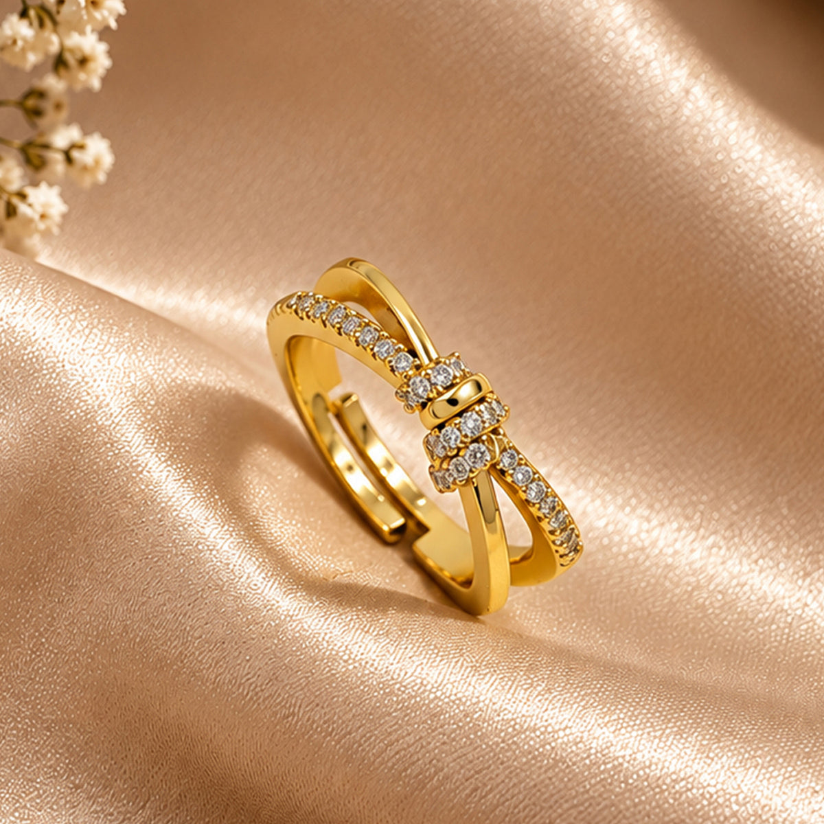 Artklim Elegant Crystal Bow Gold-Tone Statement Anti-Tarnish Ring