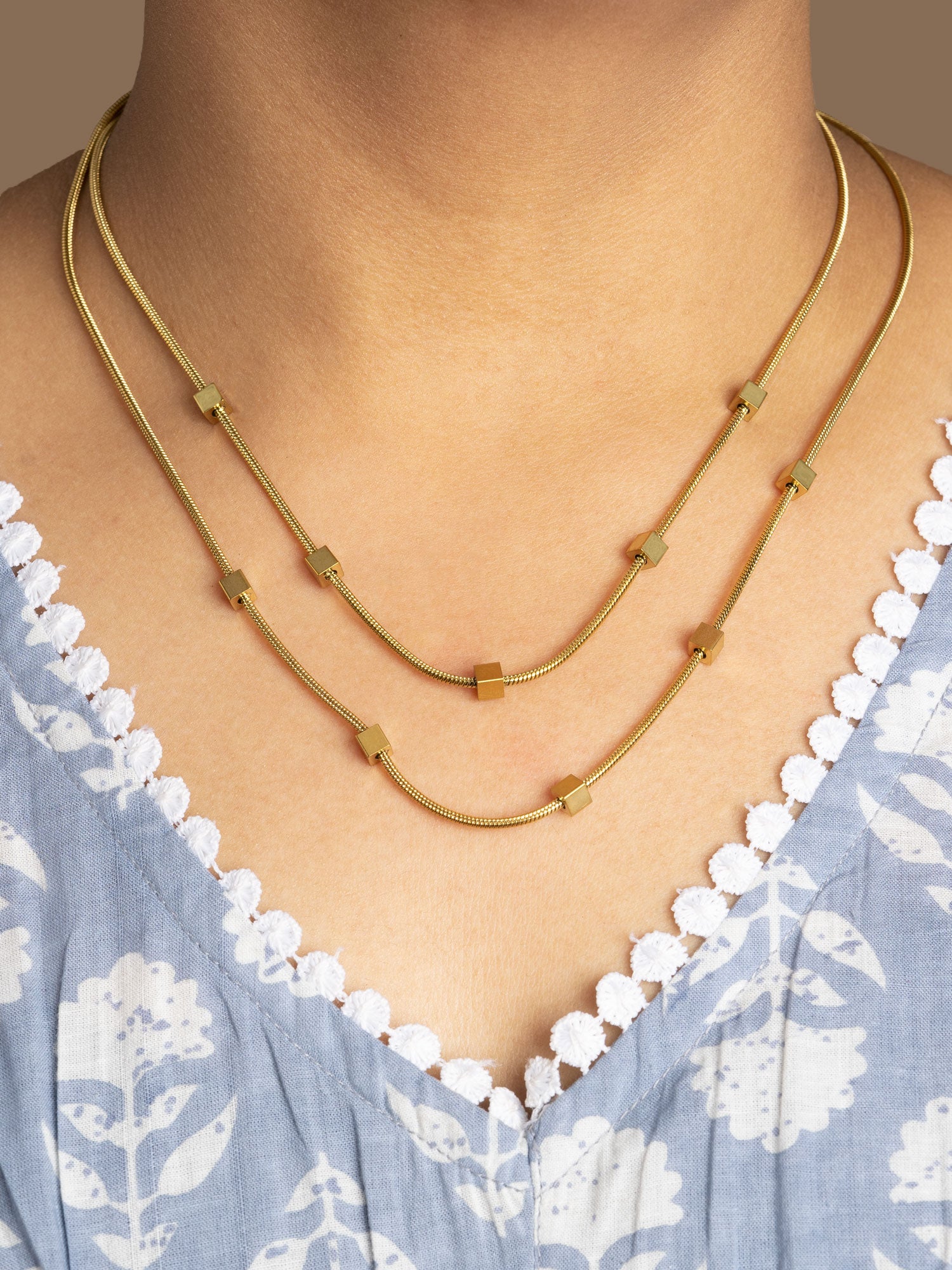 Artklim Golden Cube Chain Necklace