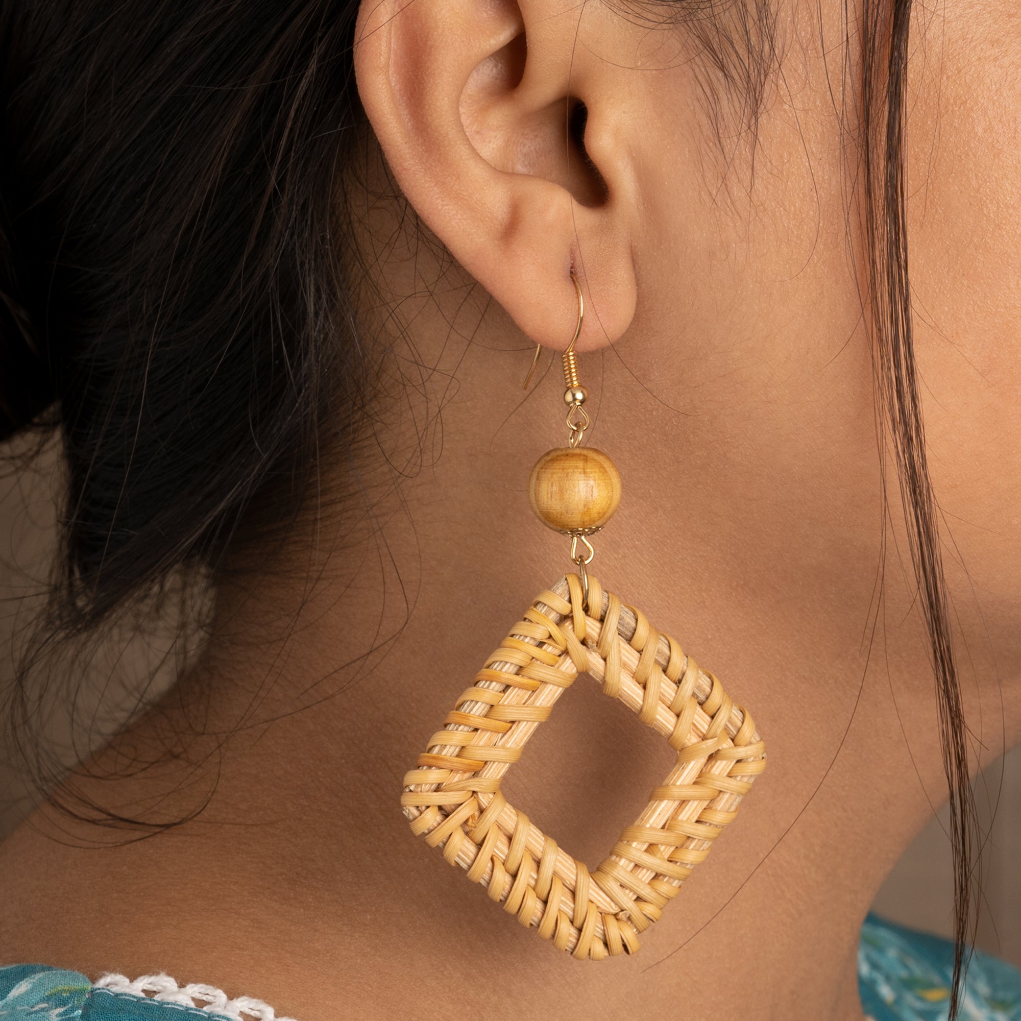 Artklim Boho Rattan Square Earrings