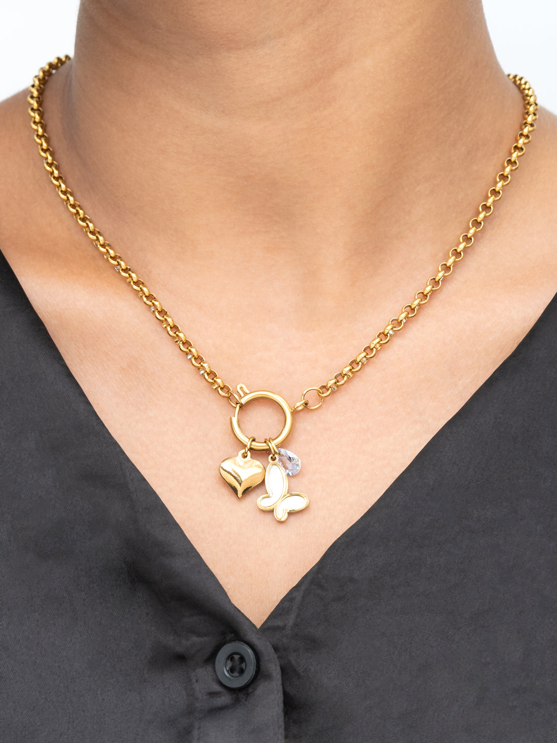 Artklim Heart And White MOP Butterfly  Anti Tarnish Pendant