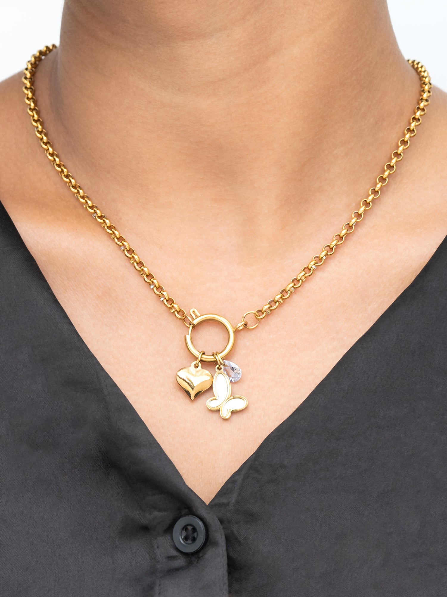 Artklim Heart And White MOP Butterfly Anti Tarnish Pendant