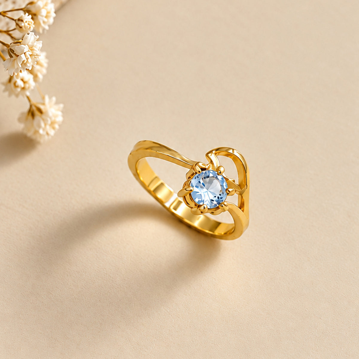 Artklim Elegant Blue Crystal Gold-Tone Anti-Tarnish Ring