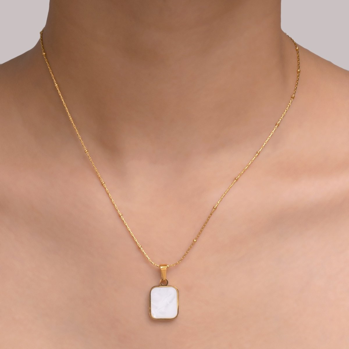 Artklim Gold Plated Square Shaped White MOP Pendant Necklace