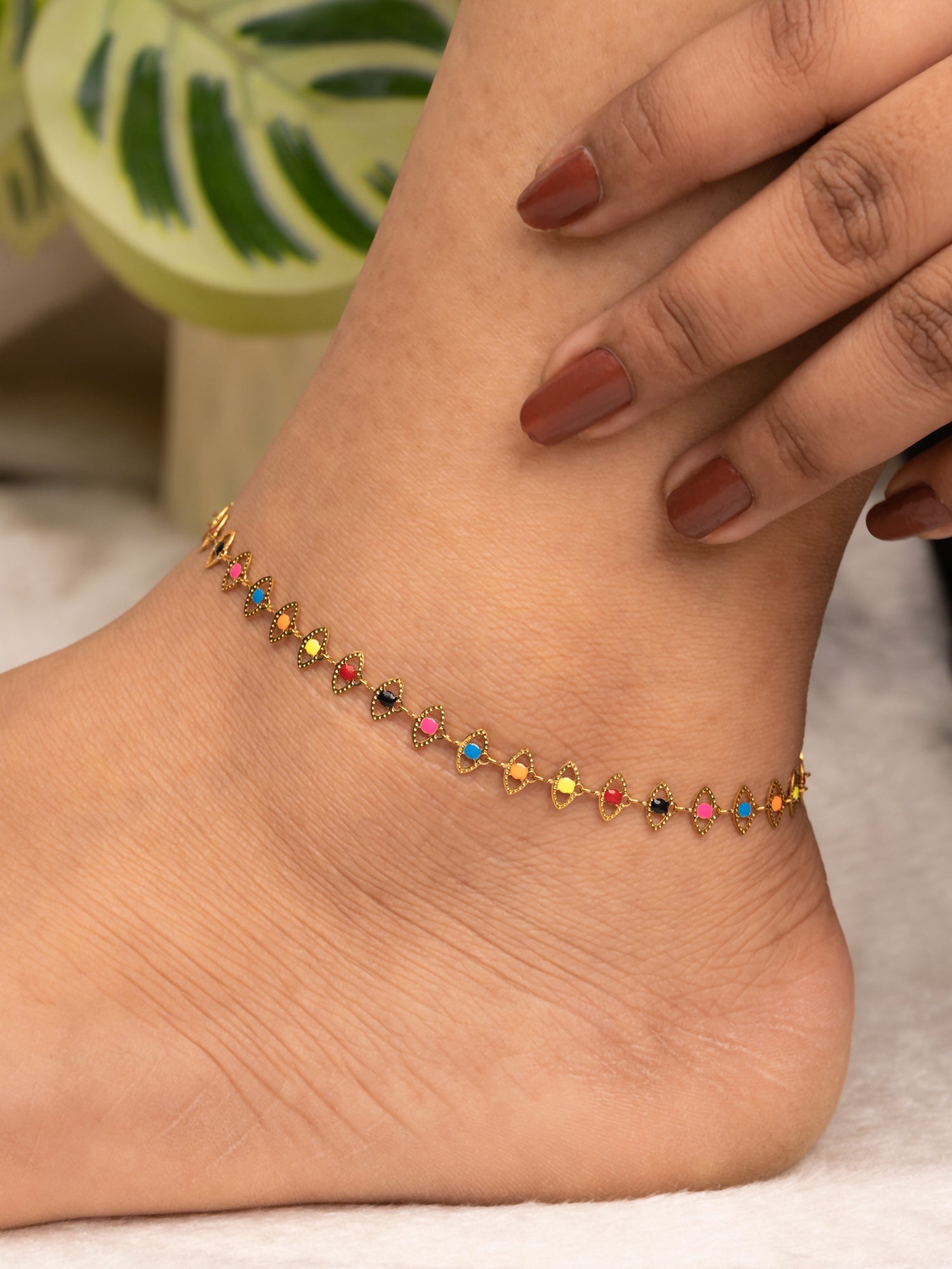 Artklim Gold Plated Geometric Tri Eye Anti Tarnish Anklet