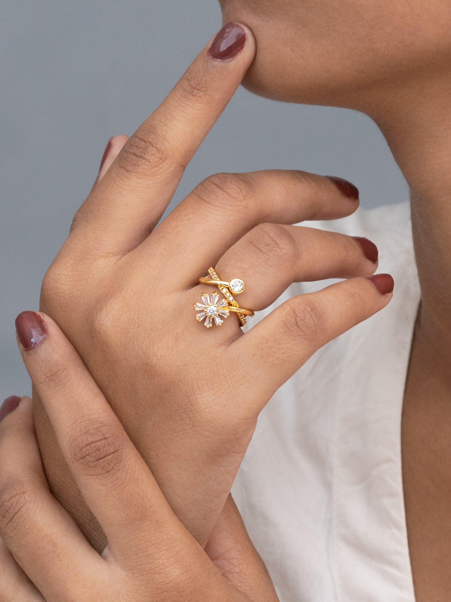Artklim Gold-Plated Crossover Flower Anti-Tarnish Ring