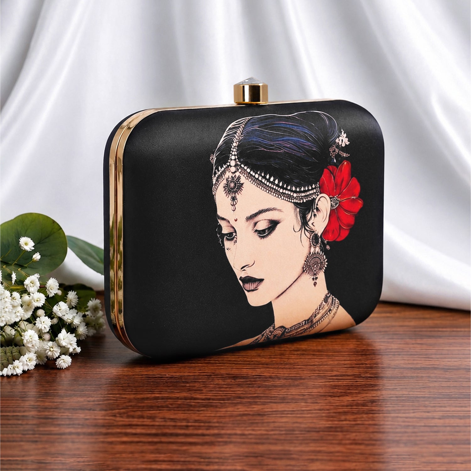 Artklim Elegant Indian Woman Portrait Printed Clutch