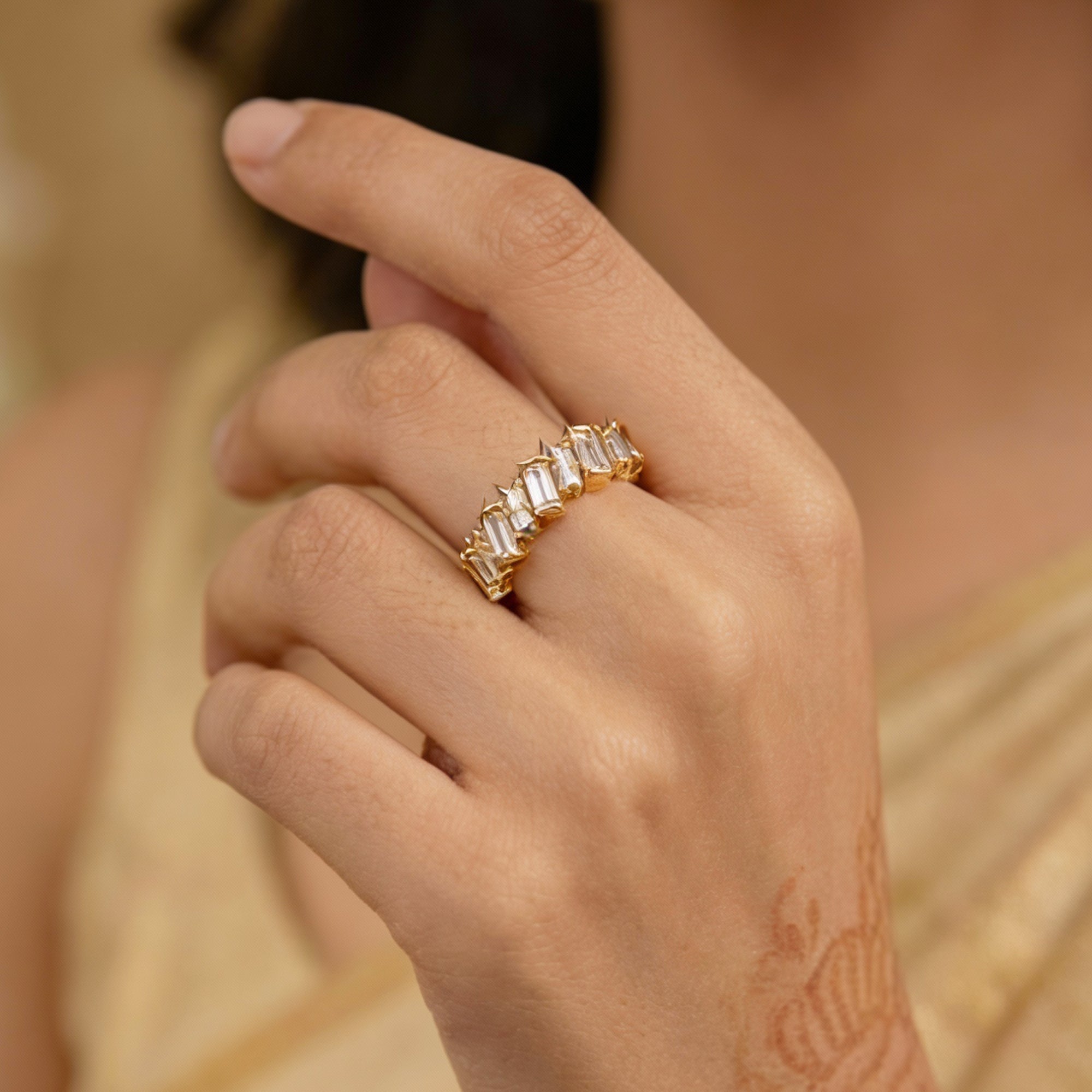 Artklim Gold-Plated Emerald Cut Design Anti-Tarnish Ring