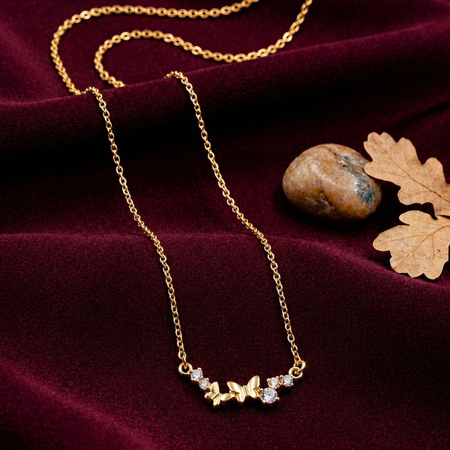 Artklim Golden Butterfly Sparkle Anti-Tarnish Pendant Necklace