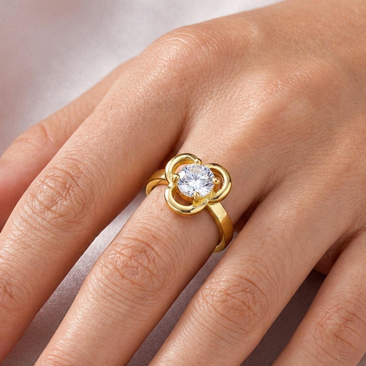 Artklim Gold-Plated Floral Solitaire Adjustable Anti-Tarnish Ring