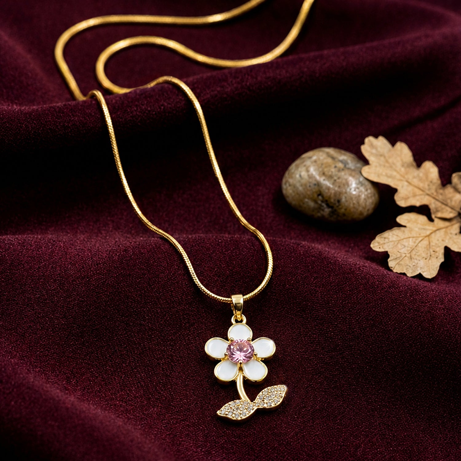 Artklim Blossom Pink Crystal Flower Anti-Tarnish Pendant Necklace