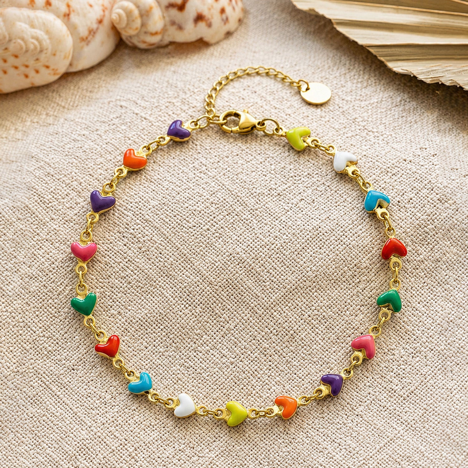 Artklim Rainbow Heart Link Chain Anti-Tarnish Anklet