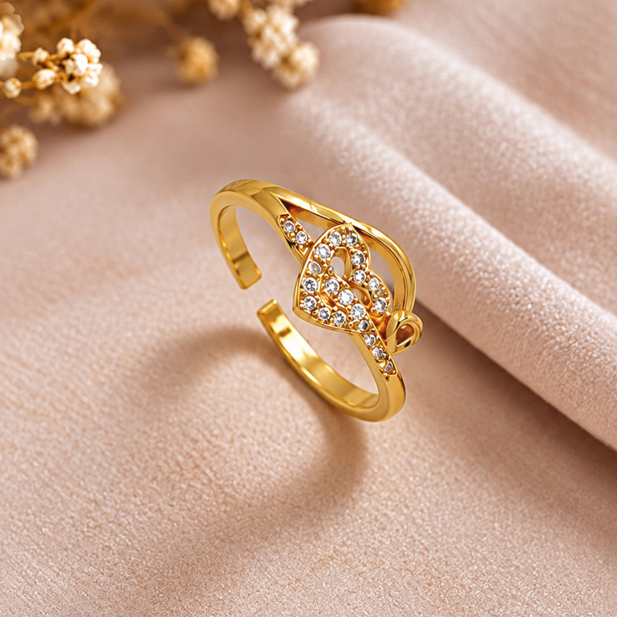 Artklim Luxe Heart Cluster Gold-Tone Anti-Tarnish Ring