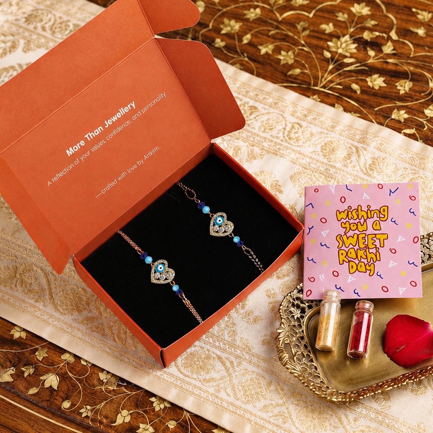Artklim Heart Evil Eye Bhaiya Bhabhi Rakhi Pair