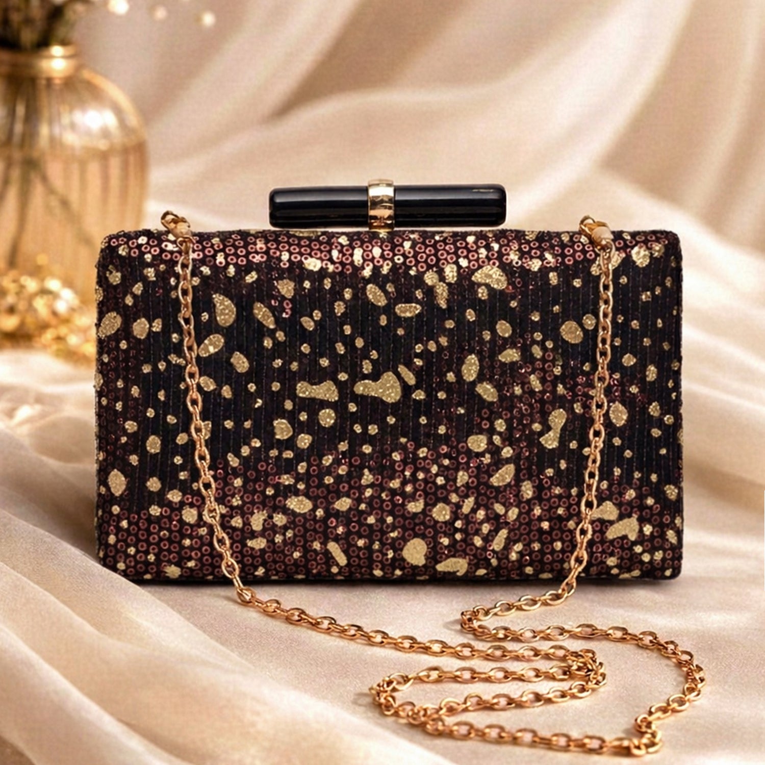 Artklim Brown Designer Embroidred Clutch