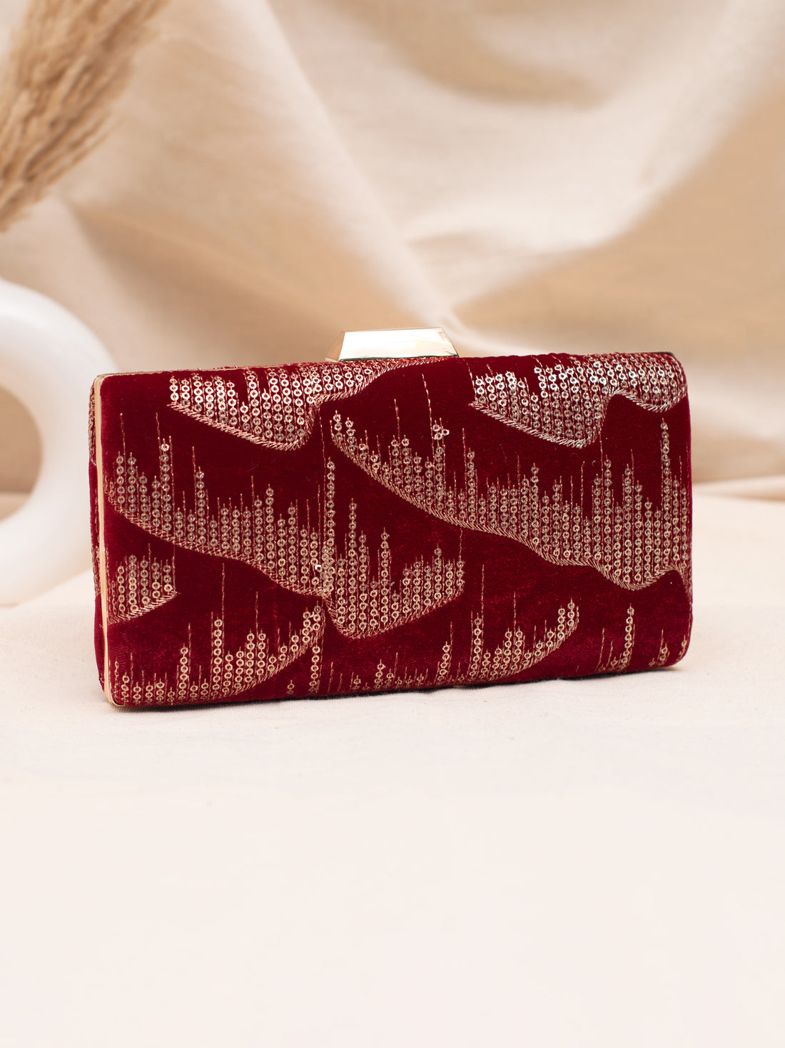Artklim Wine Red Velvet Glow Clutch