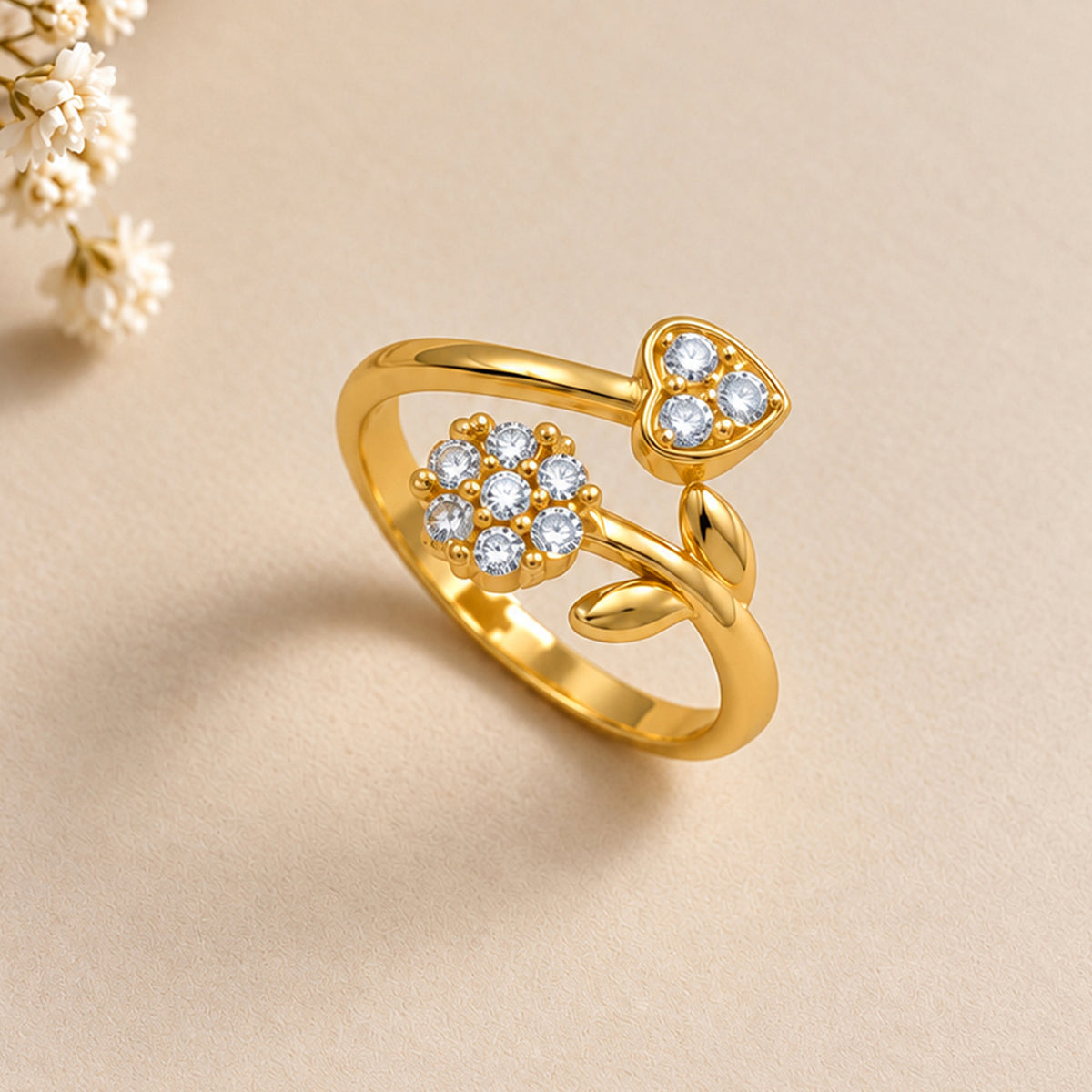 Artklim Elegant Floral Crystal Gold-Tone Anti-Tarnish Ring