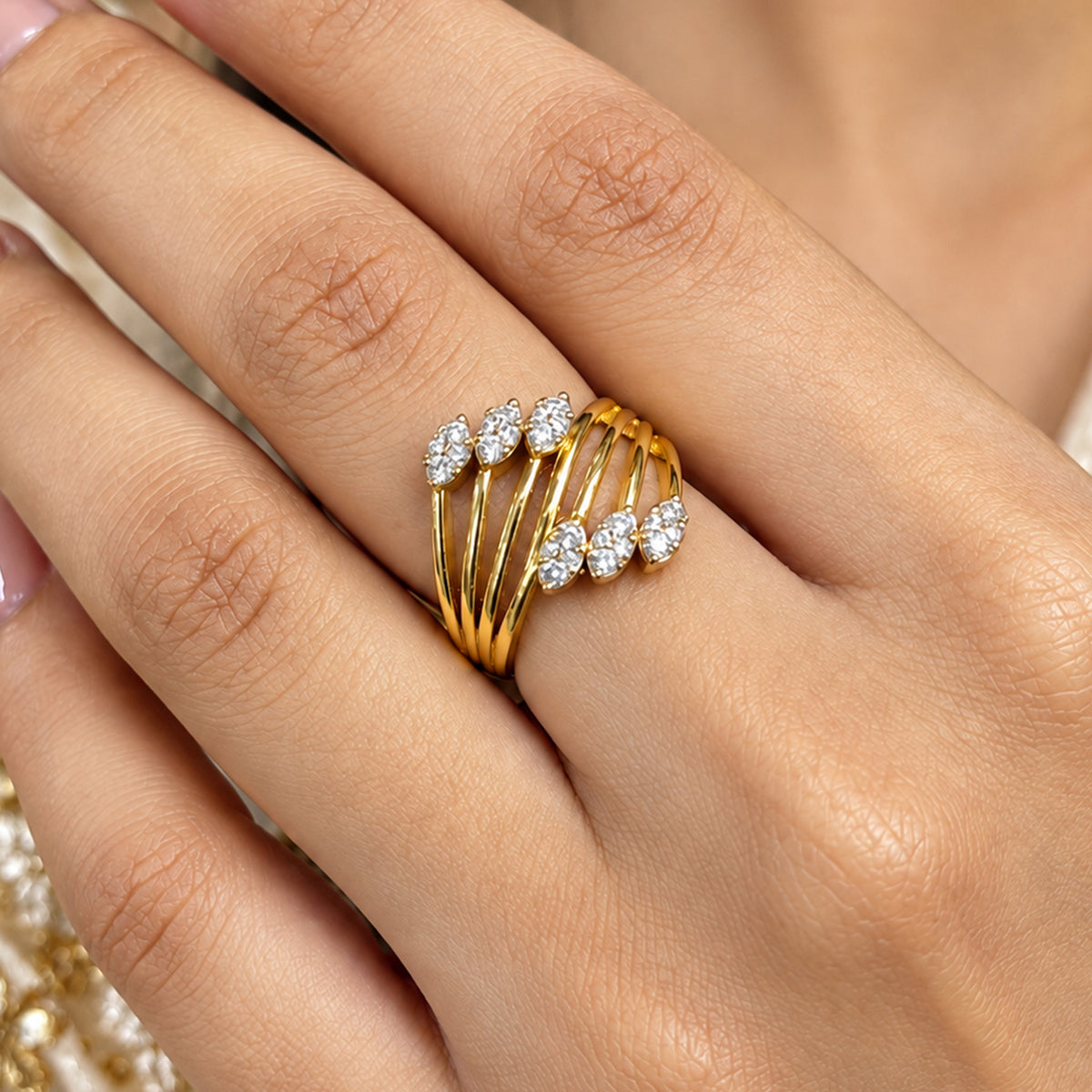 Artklim Glamorous Floral Crystal Statement Gold-Tone Anti-Tarnish Ring