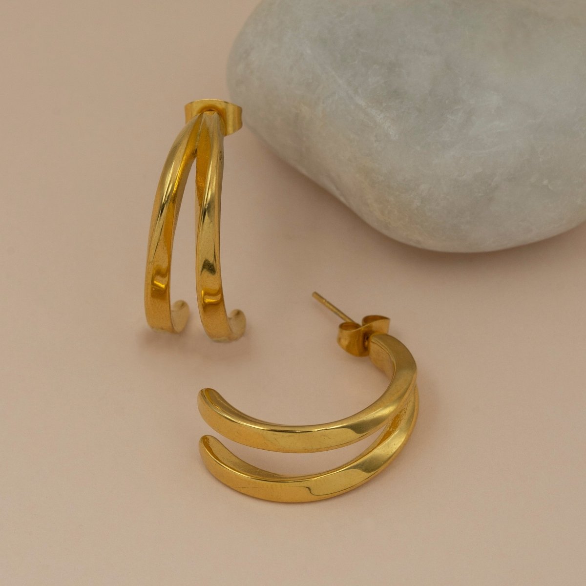 Artklim Gold Plated Double Circle Hoop Earrings