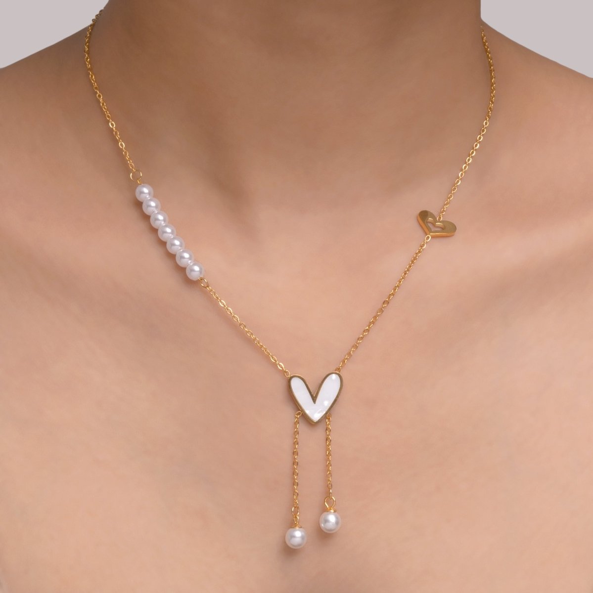 Artklim Gold Plated MOP Heart And Pearl Drop Necklace