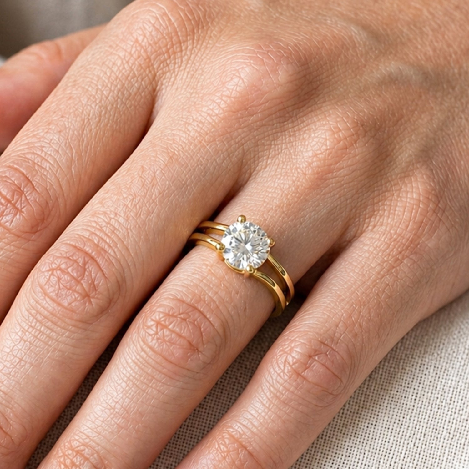 Artklim Gold Royal Spark Double Band Anti-Tarnish Ring