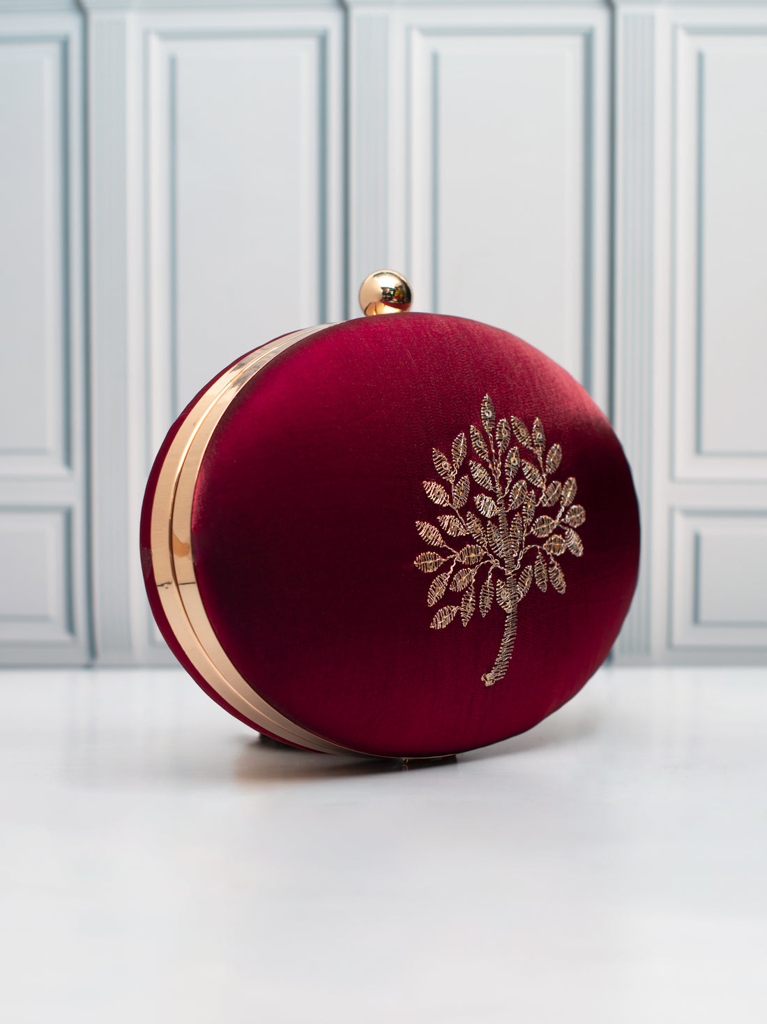 Artklim Maroon Oval Tree Embroidered Clutch