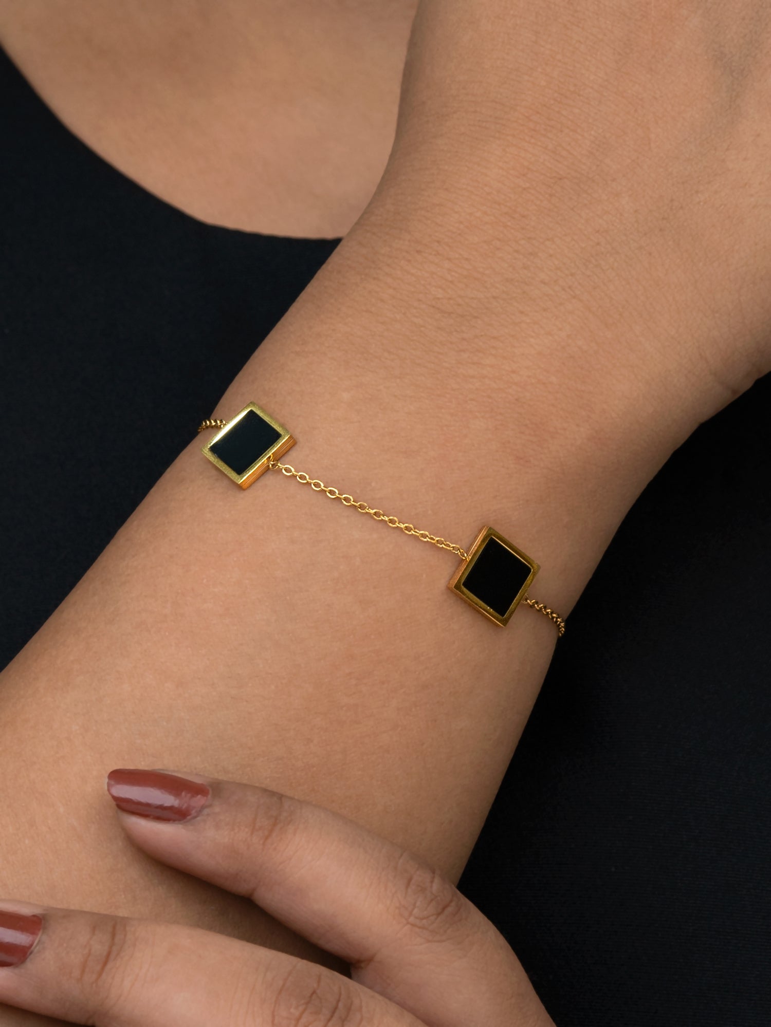 Artklim Gold Plated Anti Tarnish Black Square Charm Bracelet
