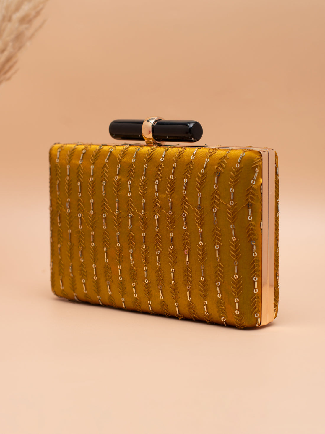 Artklim Mustard Gold Embellished Evening Clutch