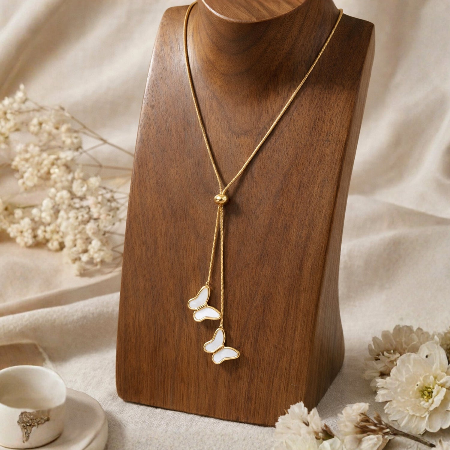 Artklim Gold-Plated Elegant Butterfly Duo Lariat Anti-Tarnish Pendant Necklace