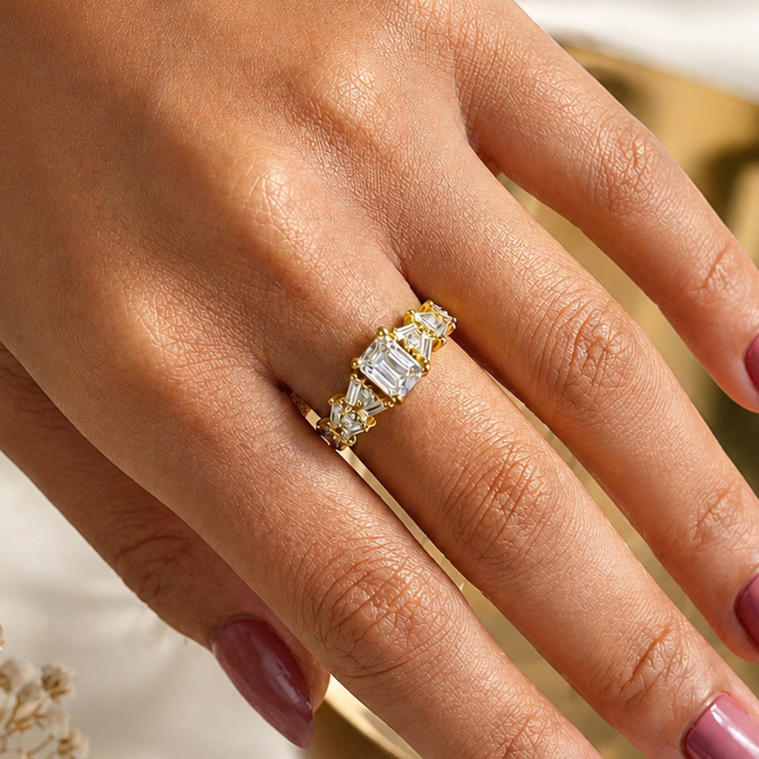 Artklim Gold-Plated Princess Cut Adjustable Anti-TarnishRing