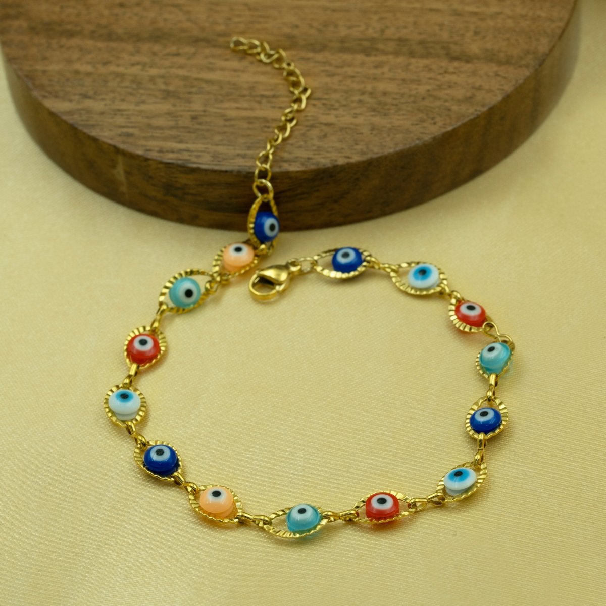 Artklim Gold Plated Multicolored Evil Eye Anklet