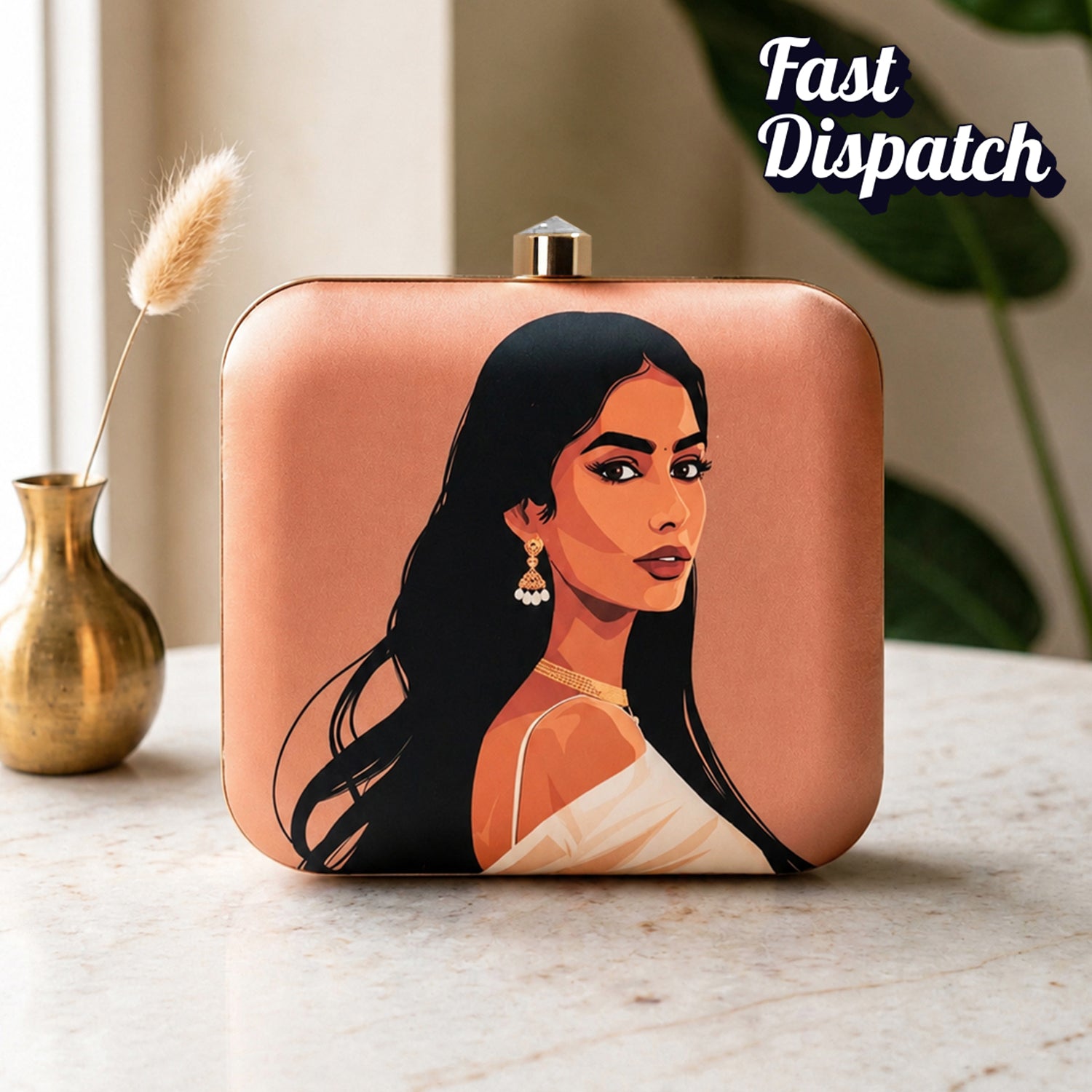 Black Hair Woman Portrait Printed Clutch