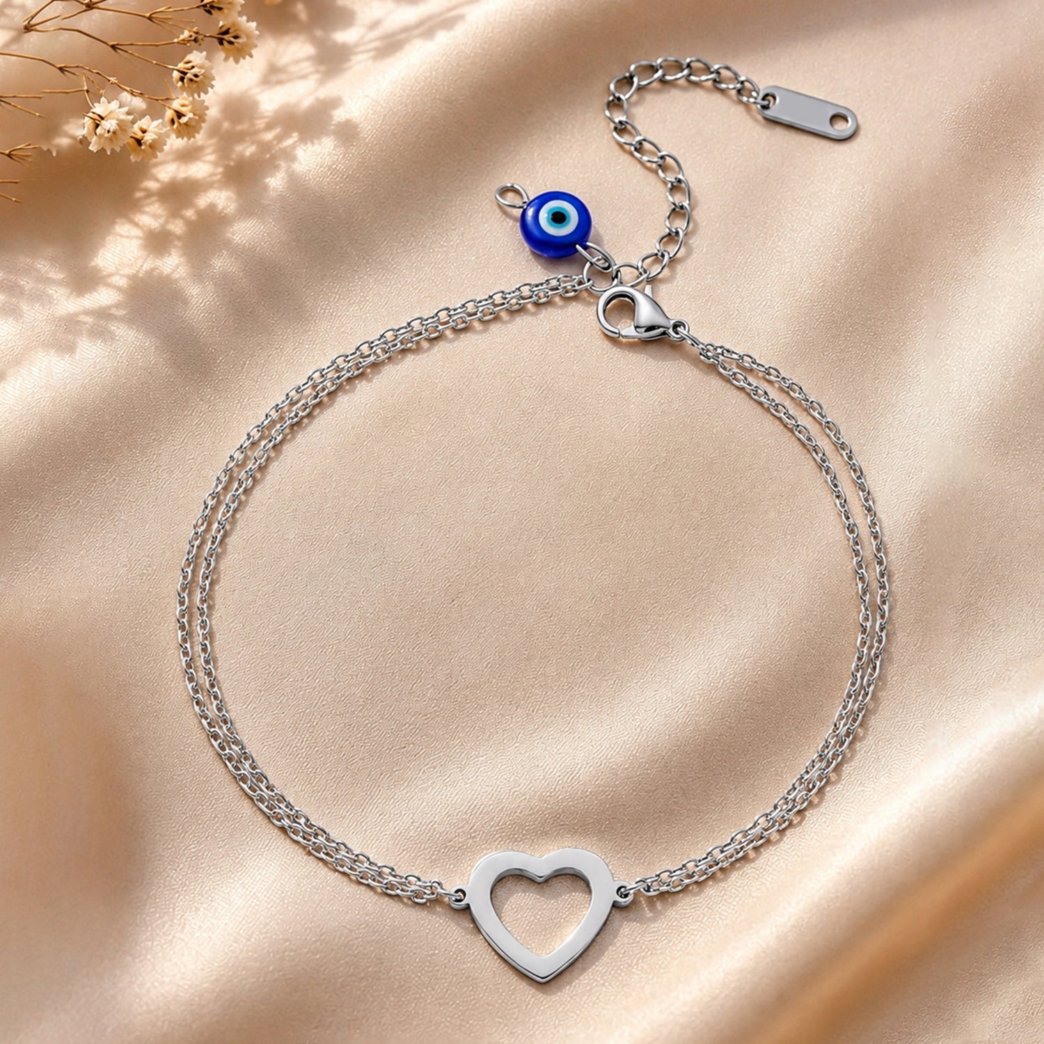 Artklim Silver Open Heart Charm Anti-Tarnish Anklet