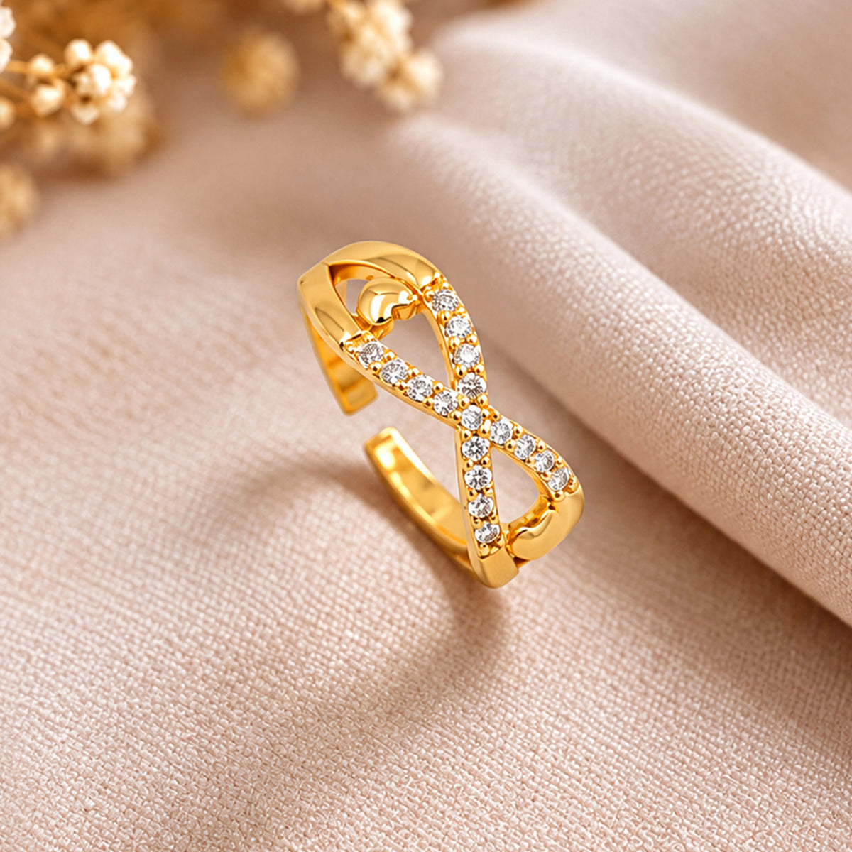 Artklim Luxe Infinity Knot Crystal Gold-Tone Anti-Tarnish Ring
