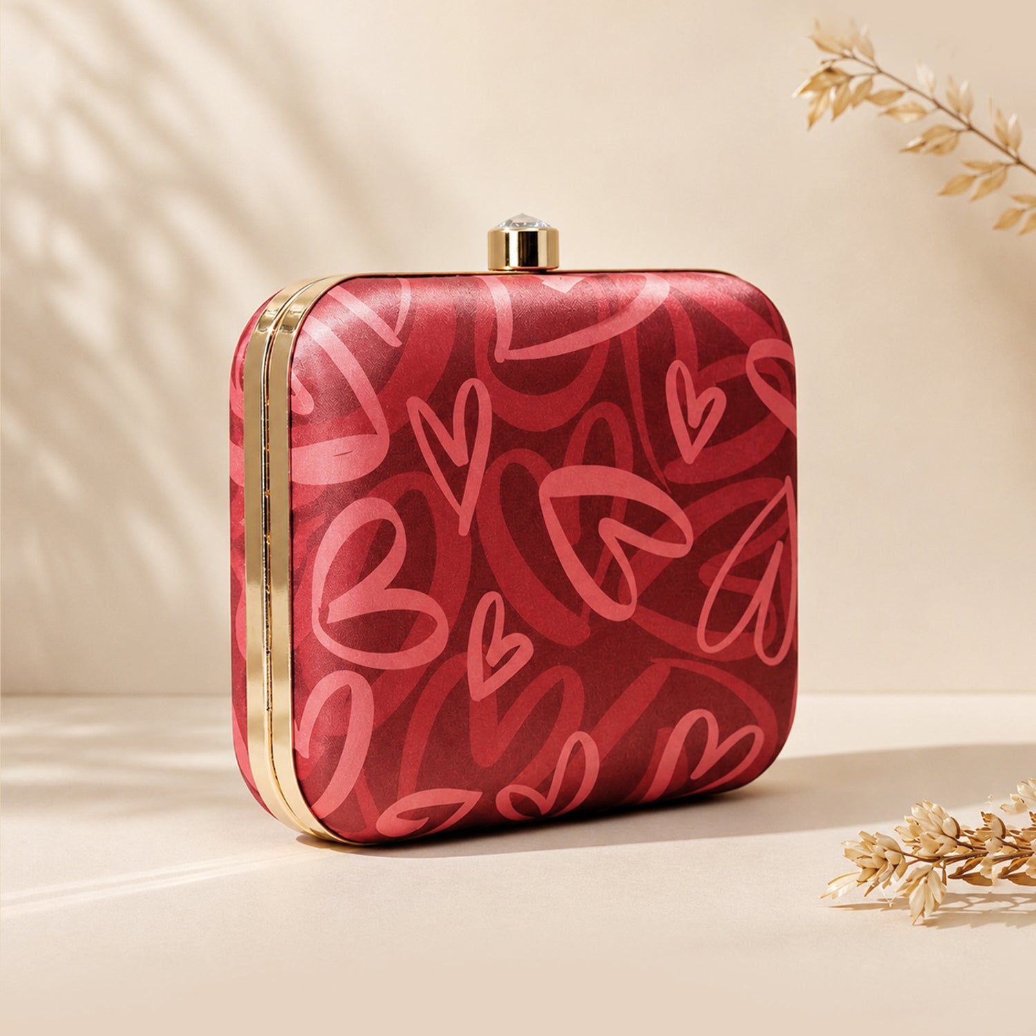 Artklim Red Heart Printed Designer Clutch