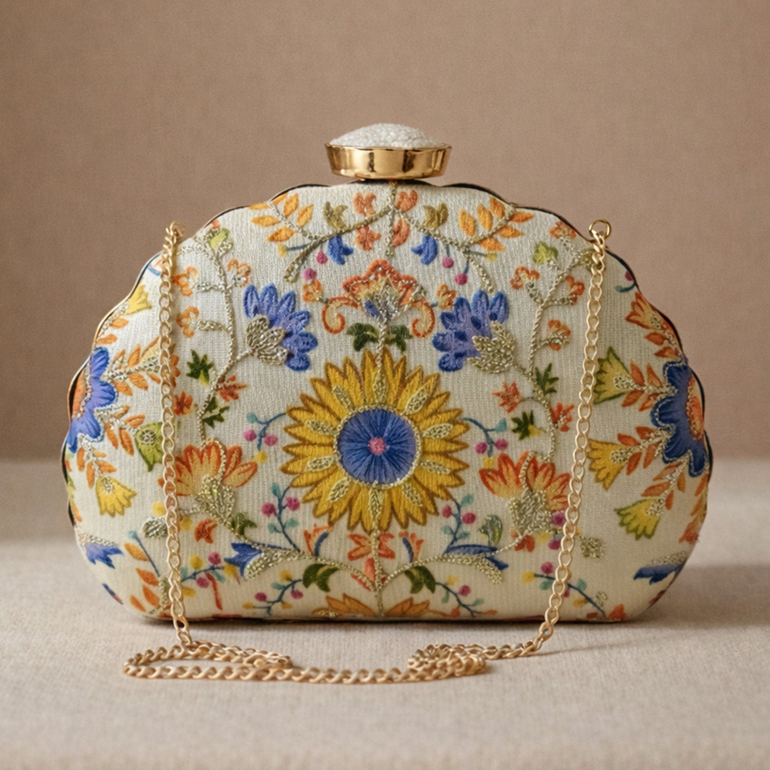 Artklim Multicolour Floral Embroidered Clutch
