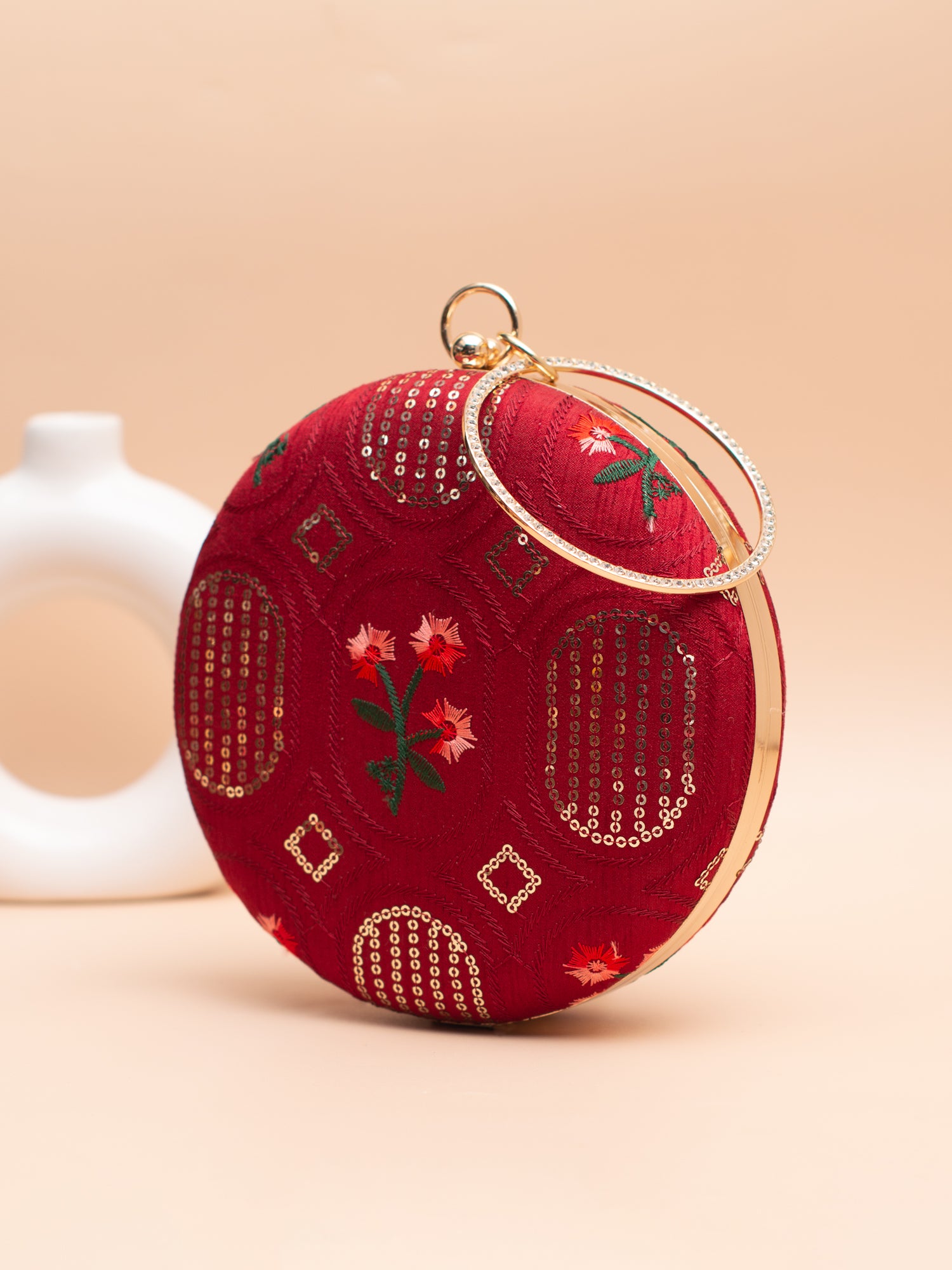 Artklim Red with Sequin Round & Floral Embroidery