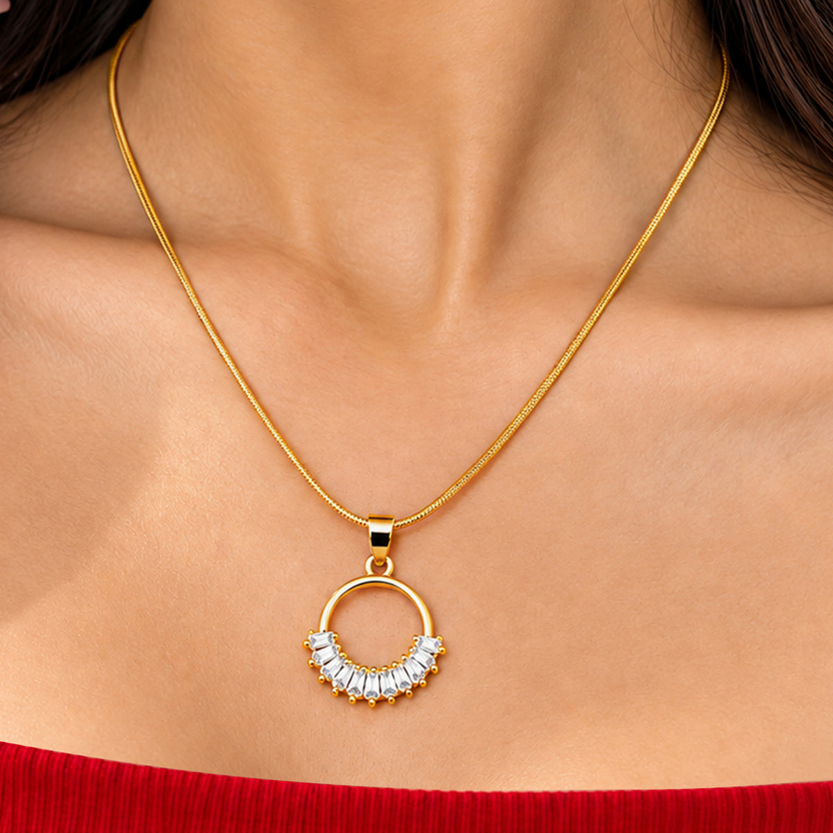 Artklim Luxe Baguette Crystal Halo Gold-Tone Anti-Tarnish Pendant Necklace