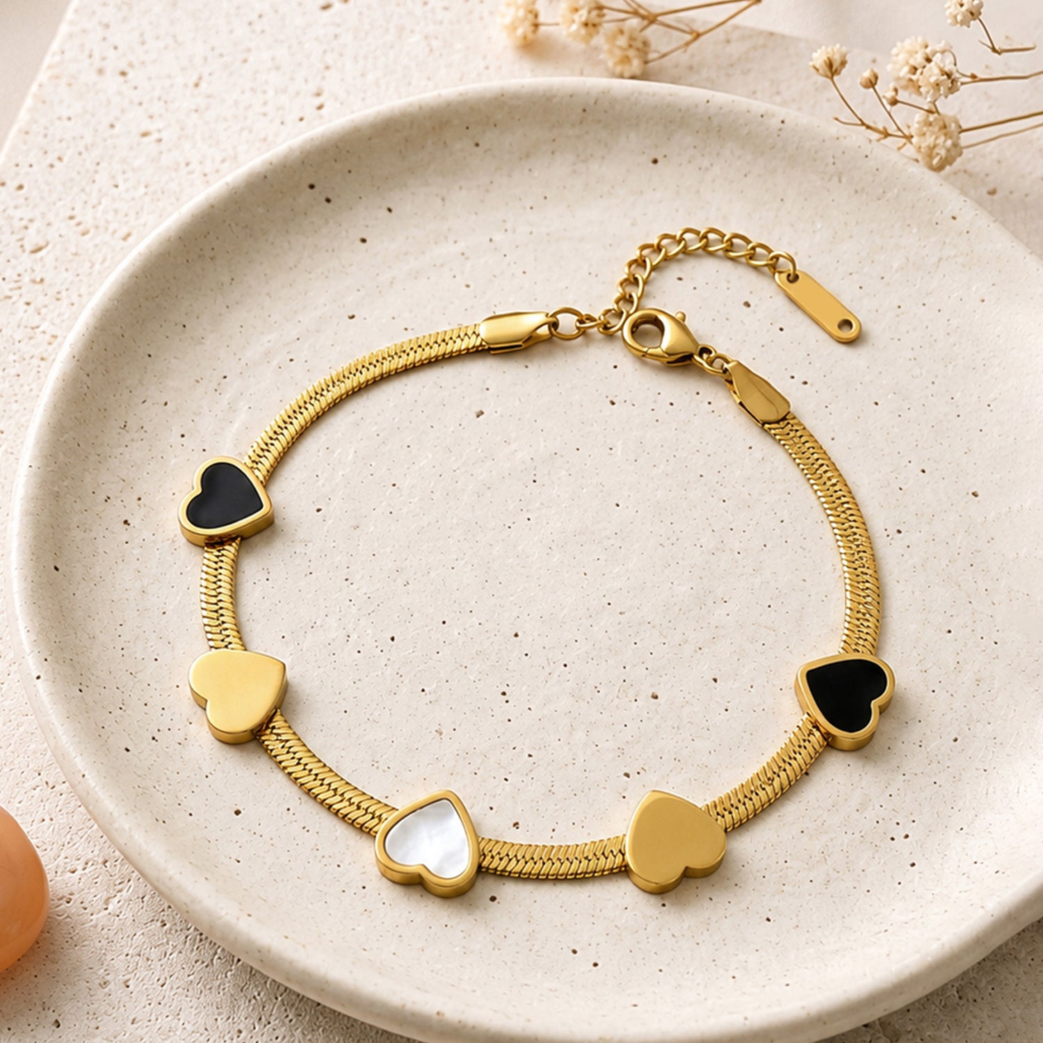 Artklim Dual Tone Heart Charm Snake Chain Gold-Tone Anti-Tarnish Bracelet