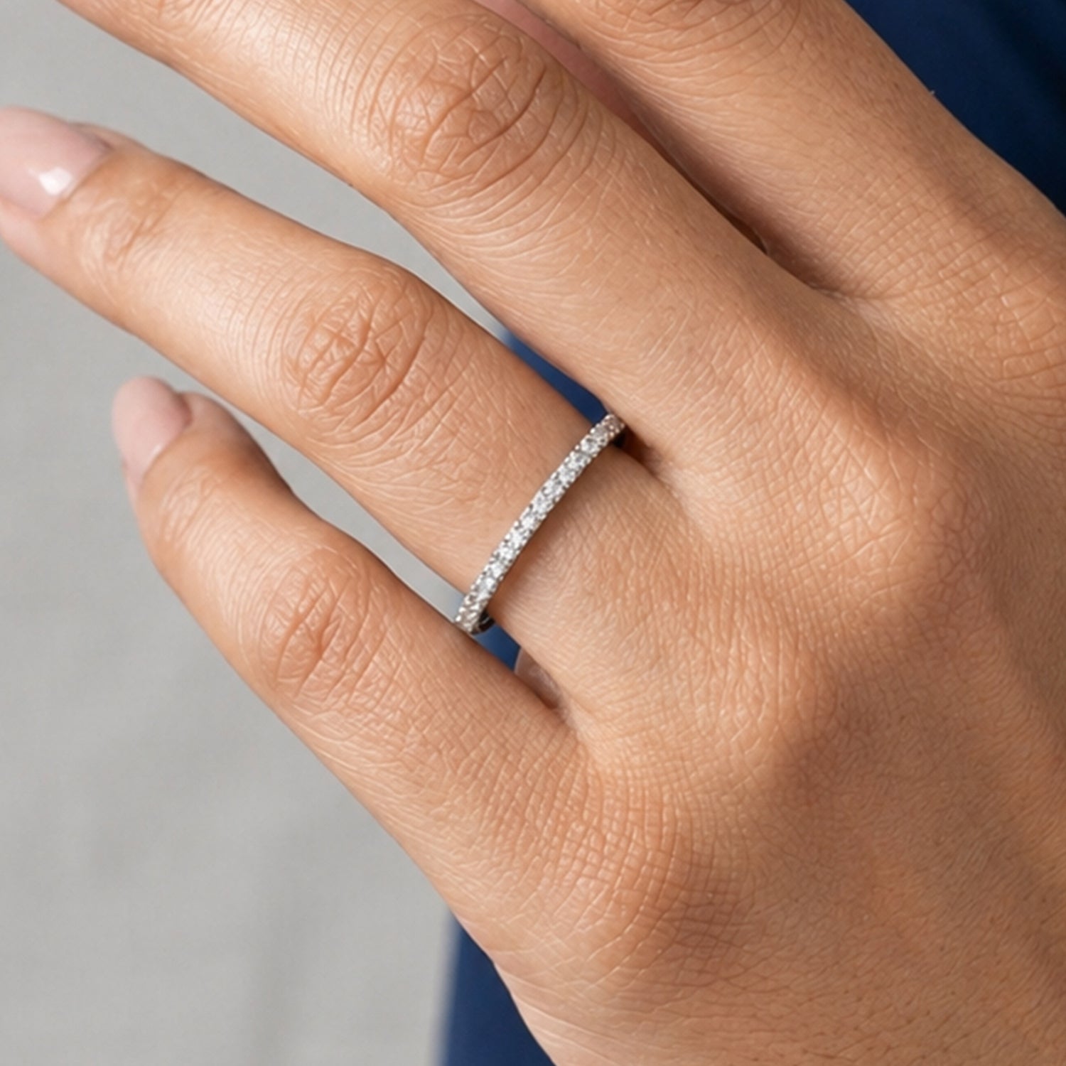 Artklim Silver-Tone Minimalist Silver Adjustable Crystal Band Anti-Tarnish Ring