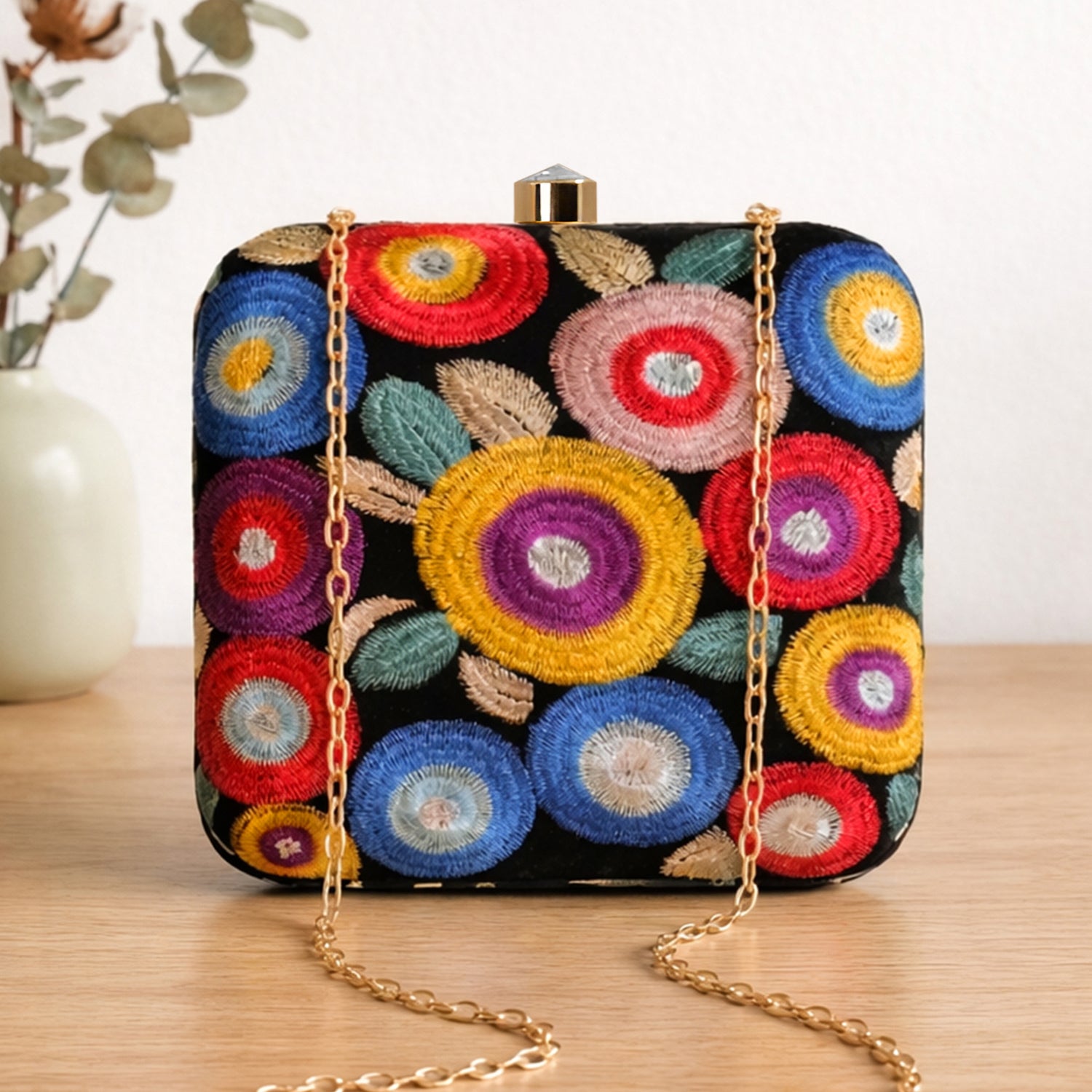 Artklim Vibrant Bloom Multicolor Embroidery Clutch