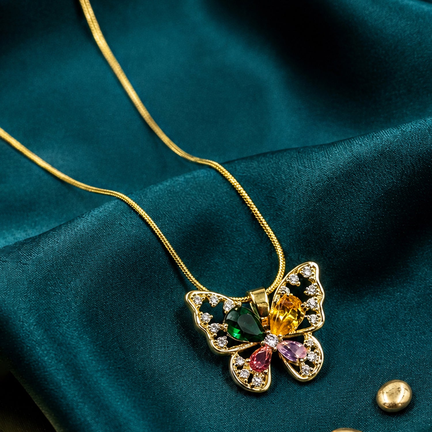 Artklim Multicolor Butterfly Gemstone Anti-Tarnish Pendant Necklace
