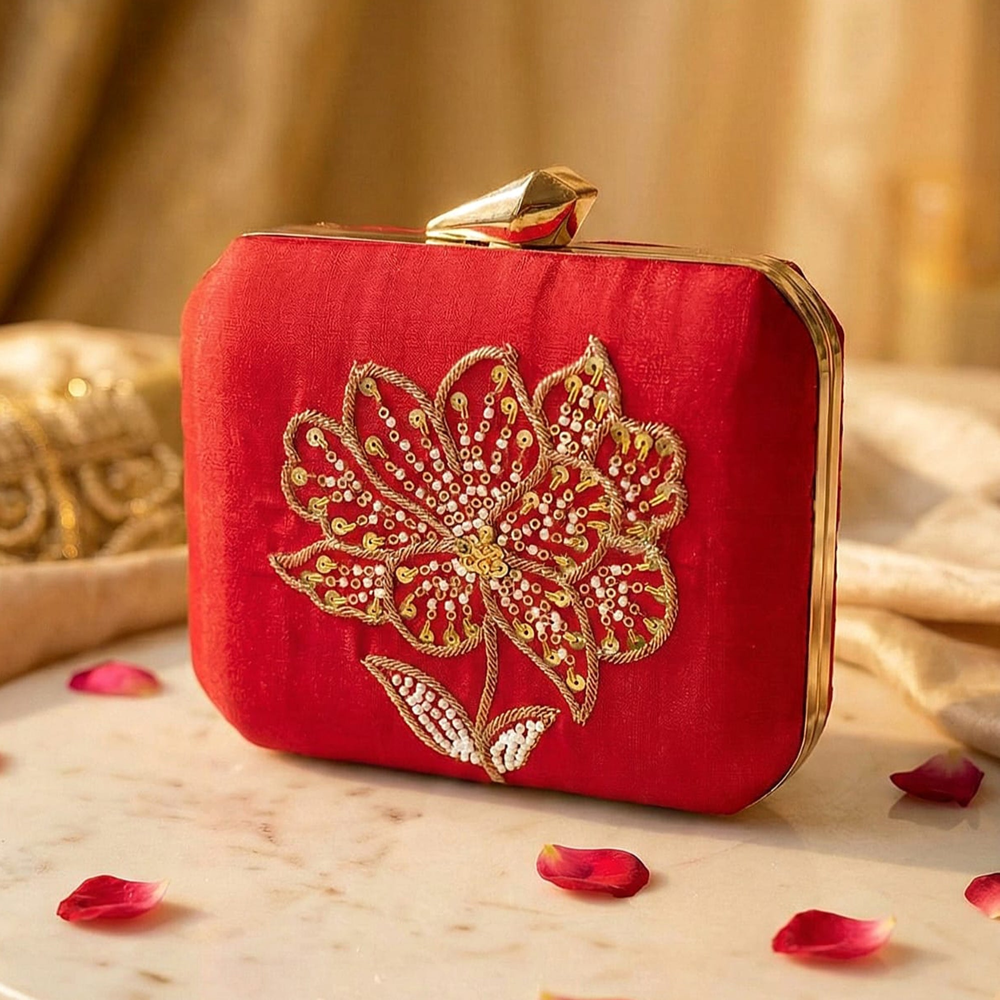 Artklim Classic Red Floral Embroidered Clutch