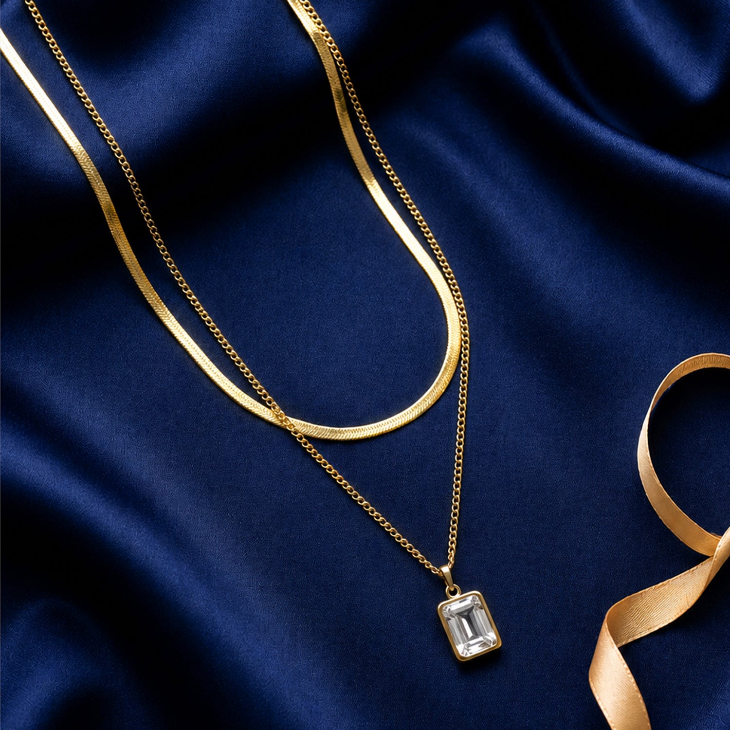Artklim Dual Layer Crystal Bar Anti-Tarnish Pendant Necklace