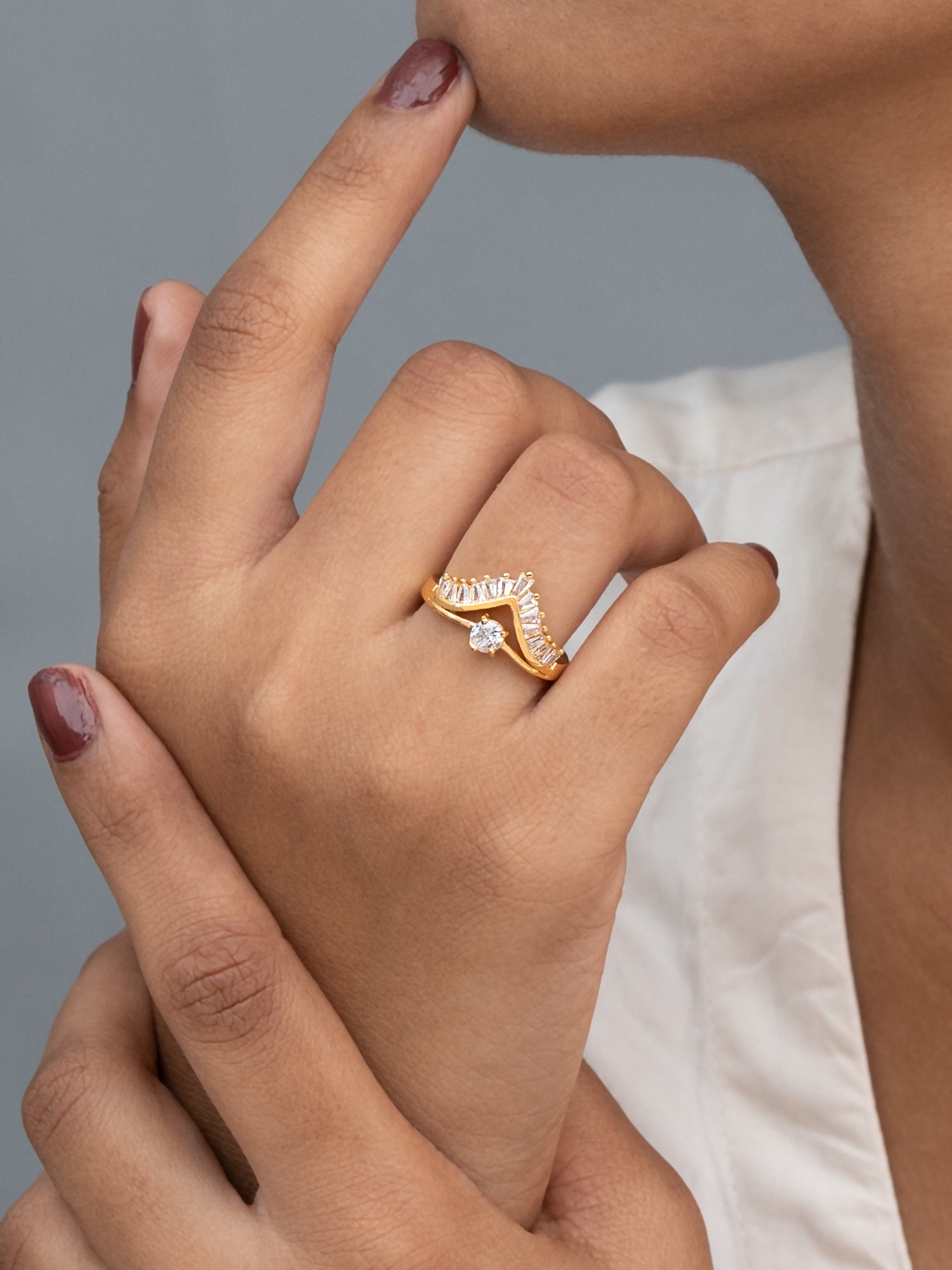 Artklim Gold-Plated Crowned Solitaire Anti-Tarnish Ring